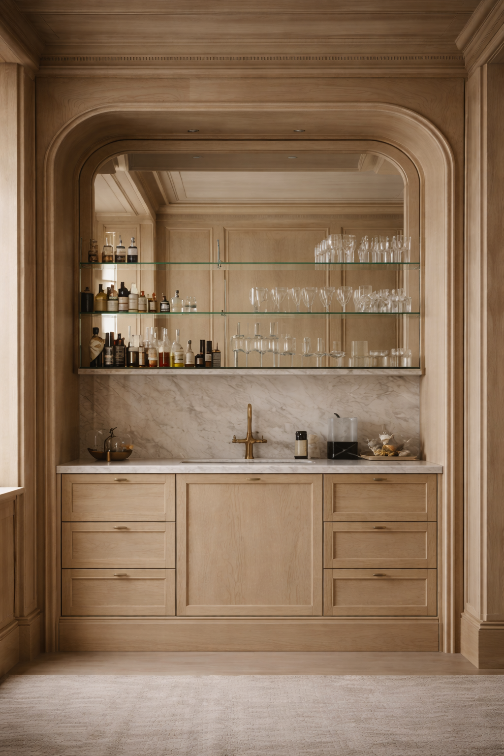 Luxury built-in oak display cabinets with integrated lighting